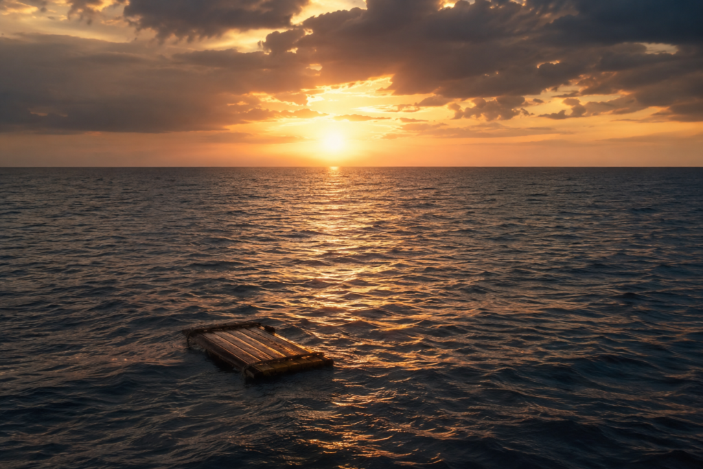 Small-wood-raft-in-sea